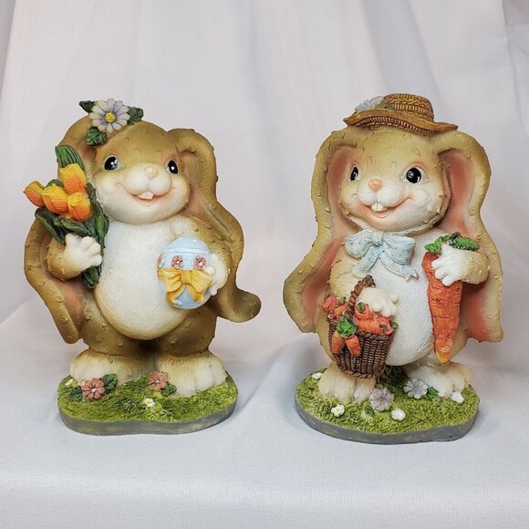 Easter Bunny Couple Resin Figurine Set Spring Decoration 5.5" Tall Resin - Picture 1 of 11